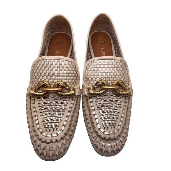 Tory Burch Jessa Woven Loafer Woven Goat Leather Metallic Loafers 6 - Picture 1 of 7